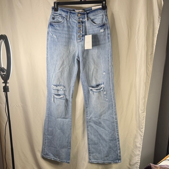 KanCan Light Blue Flare Jeans with Distressed Details - Picture 1 of 6
